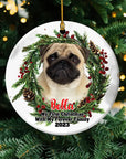 Adorno navideño personalizado con foto de cerámica de forma redonda personalizada - Primera Navidad