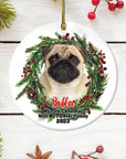 Adorno navideño personalizado con foto de cerámica de forma redonda personalizada - Primera Navidad