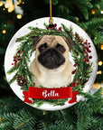 Adorno navideño personalizado con foto de cerámica, forma redonda, personalizado, corona navideña