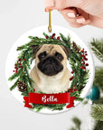 Adorno navideño personalizado con foto de cerámica, forma redonda, personalizado, corona navideña