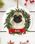 Adorno navideño personalizado con foto de cerámica, forma redonda, personalizado, corona navideña