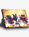 Personalized canvas featuring three dogs in Arizona Cardinals football uniforms with a fiery background.