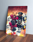 Custom canvas featuring four dogs in Arizona Cardinals football jerseys and helmets.