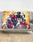 Personalized custom blanket with 5 dogs in Arizona Cardinals football uniforms.