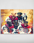 Personalized Arizona Doggos poster featuring five pets in Cardinals football jerseys.