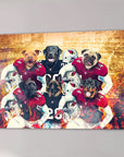 Personalized 'Arizona Doggos' 6 pet canvas featuring dogs in red and black football uniforms.
