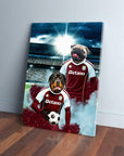 Aston Villa Doggos Football personalized canvas with a Rottweiler and Pug in team jerseys.