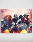 Personalized 'Atlanta Doggos' poster featuring three pets as football players in red and black jerseys.