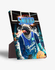Personalized Charlotte Hornets Doggos standing canvas featuring a pug in a blue basketball jersey.