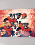 Custom 5-pet canvas featuring dogs in Cincinnati football uniforms against a stadium backdrop.