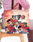 Personalized 5-pet Cincinnati Doggos football team portrait tote bag.