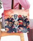 Personalized 6-pet tote bag featuring dogs in Cleveland football uniforms.