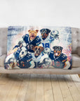 Personalized 5-pet blanket with dogs in football uniforms, Dallas Doggos style.