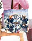 Personalized 6-pet Dallas Doggos tote bag with dogs in football uniforms.