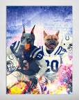 Personalized poster featuring a Doberman and French Bulldog in Indianapolis Colts football uniforms.