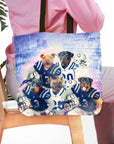 Personalized 5-pet tote bag featuring dogs in Indianapolis Colts football uniforms.