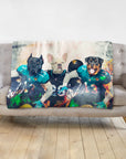 Personalized 3 pet blanket featuring dogs as Jacksonville Doggos football players.