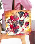 Personalized 4 pet tote bag with dogs in Kansas City football uniforms.
