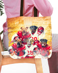 Personalized 5-pet Kansas City Doggos football team portrait tote bag.