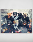 Personalized 'Las Vegas Doggos' poster featuring six pets as football players in black and white jerseys.
