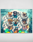 Personalized 'Miami Doggos' 6 pet poster featuring dogs in football uniforms on a vibrant stadium background.