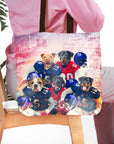 Personalized 5-pet tote bag featuring dogs in New York football uniforms.