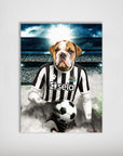 Personalized Newcastle United Doggos Football poster featuring a bulldog in a black and white striped jersey holding a soccer ball.