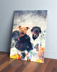 Personalized Oakland Doggos canvas featuring two pets as football players in black and white jerseys.