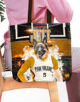 Personalized tote bag with a German Shepherd pet portrait in a "Paw Orleans" basketball jersey.