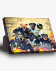 Personalized 'Pittsburgh Doggos' 5-pet standing canvas featuring dogs in Steelers football jerseys.