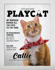 Personalized Playcat magazine cover poster featuring an orange cat wearing a red snowflake bow tie.