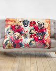 Personalized San Francisco 40Doggos pet blanket with six dogs in football uniforms.