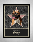 Personalized Star of Fame pet poster featuring a French Bulldog in a pink star on a glittery background.
