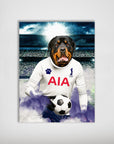 Personalized dog poster featuring a Rottweiler in a white Tottenham Hotspur football kit holding a soccer ball.
