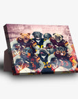 Personalized 'Washington Doggos' 6-pet standing canvas featuring dogs in football uniforms.