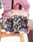 Personalized 6-pet tote bag featuring dogs in Washington Doggos football uniforms.