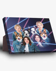 1980s Lazer Portrait 2 Pet & Humans(Females) Personalized Standing Canvas with neon lines and multiple women and dogs.