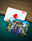 Personalized playing cards featuring three pets in '3 Musketeers' renaissance royal portraits.