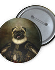 Custom personalized pug pet portrait pin in renaissance royal style.