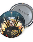 Custom Marine bulldog pet portrait pin with metal backing.
