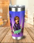 Personalized stainless steel tumbler with a custom dog portrait in a retro "A Night At The Pawsbury" design.
