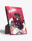 Personalized standing canvas featuring a Rottweiler in a red football uniform with "FINN" and stadium lights.