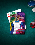 Personalized Alice in Doggoland playing card featuring a custom corgi pet portrait in an Alice costume.
