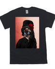 Black Gildan t-shirt with a personalized Siamese cat portrait featuring a beehive, red roses, and blue eyes.