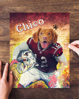 Personalized pet puzzle featuring a dog in a football uniform with "Chico" text.