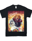 Black Gildan t-shirt featuring a personalized graphic of a dog named Chico in a football uniform.
