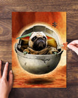 Personalized 'Baby Yodogg' puzzle featuring a pug in a pod, with hands assembling pieces.