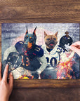Personalized 2 pet puzzle featuring a Doberman and French Bulldog in football uniforms.