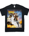 Black Gildan t-shirt with a personalized "Bark to the Future" pet design, featuring a bulldog in a brown jacket.
