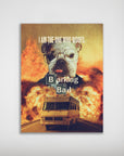 Personalized "Barking Bad" poster featuring a bulldog in glasses, an RV, and explosions.